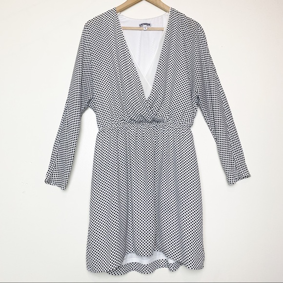Express Dresses & Skirts - Express Cream & Black Polka Dot Faux Wrap Dress